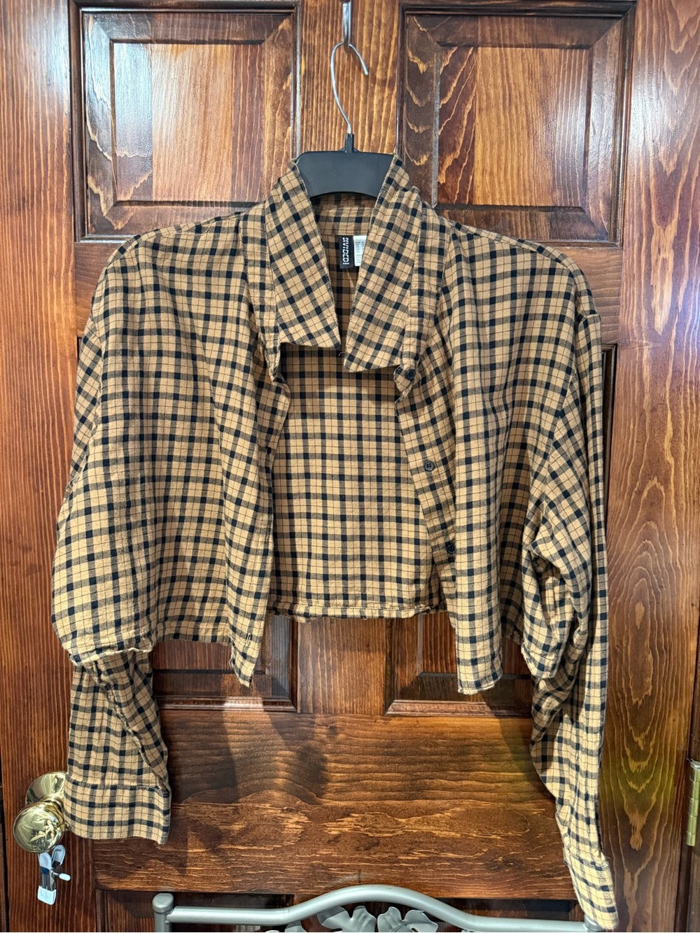 Vintage H&M Cropped Plaid Shirt Jacket in Tan and Black